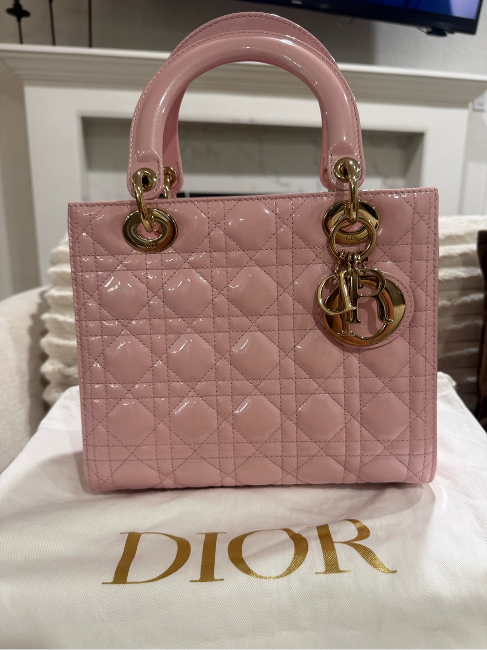 Lady Dior Patent Leather Medium Shoulder Bag